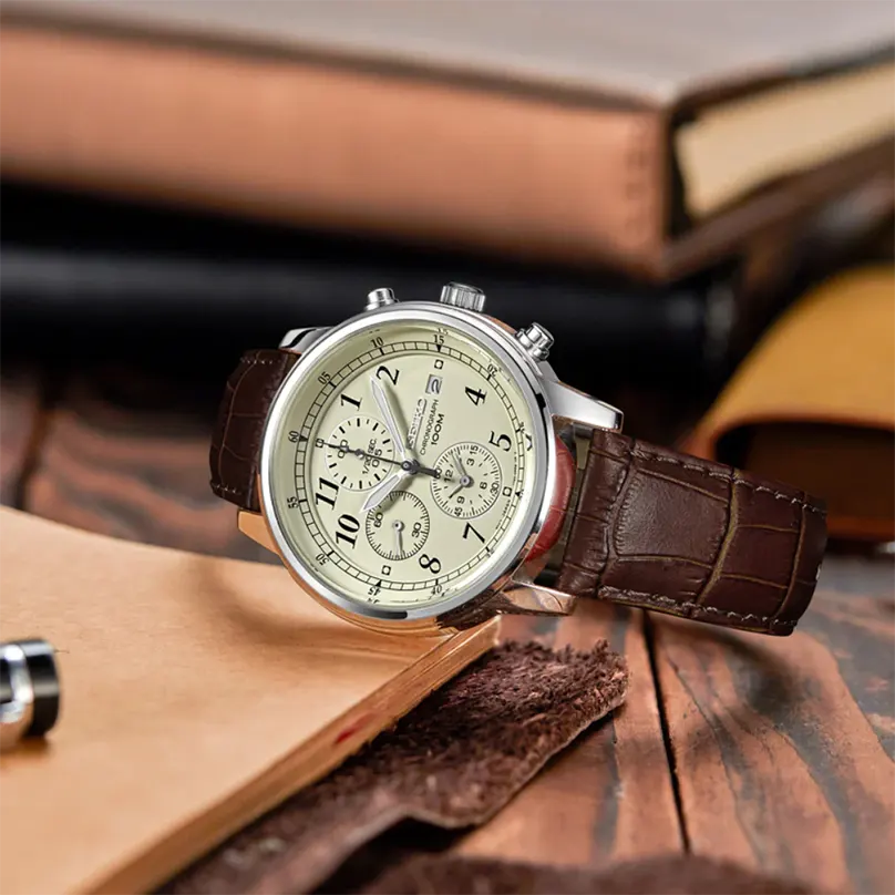 Seiko Chronograph Quartz Beige Dial Men's Watch- SNDC31P1